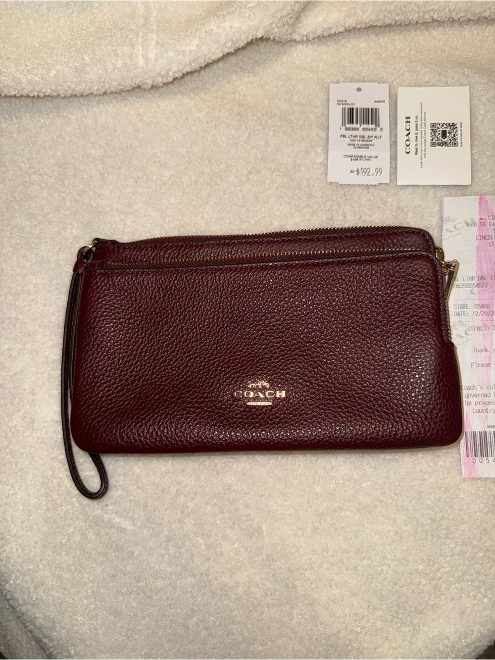 Coach Pebbled Leather Wristlet Clutch - Wine